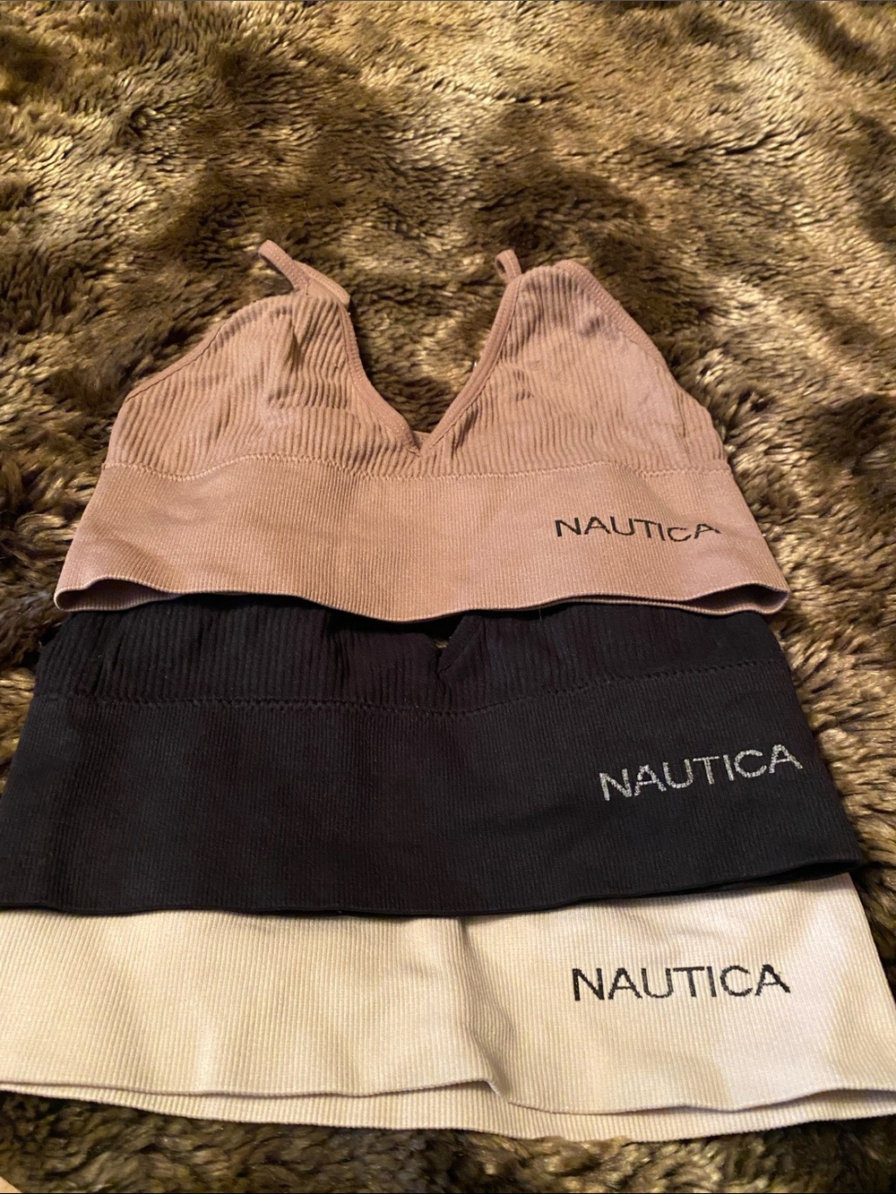 Nautica Ribbed Bralette 3-Pack in Mauve, Black, and Cream